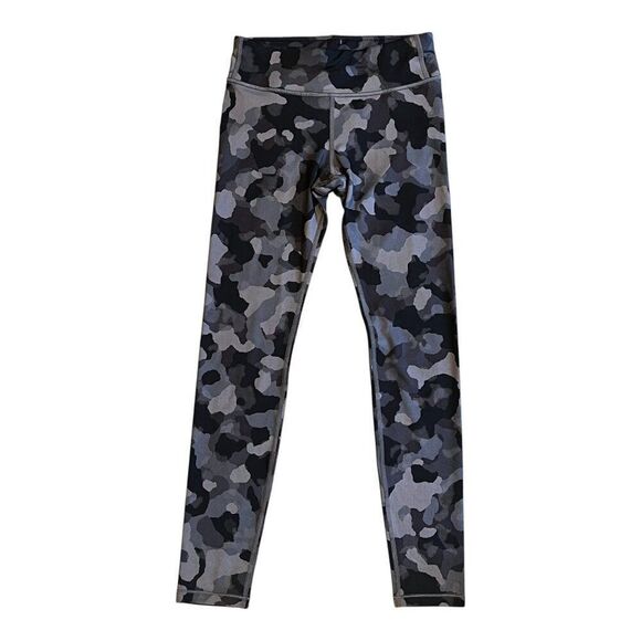 Athleta Girl Black Gray Camo Printed Chit Chat Tight Leggings Size Large 12 - Picture 1 of 8